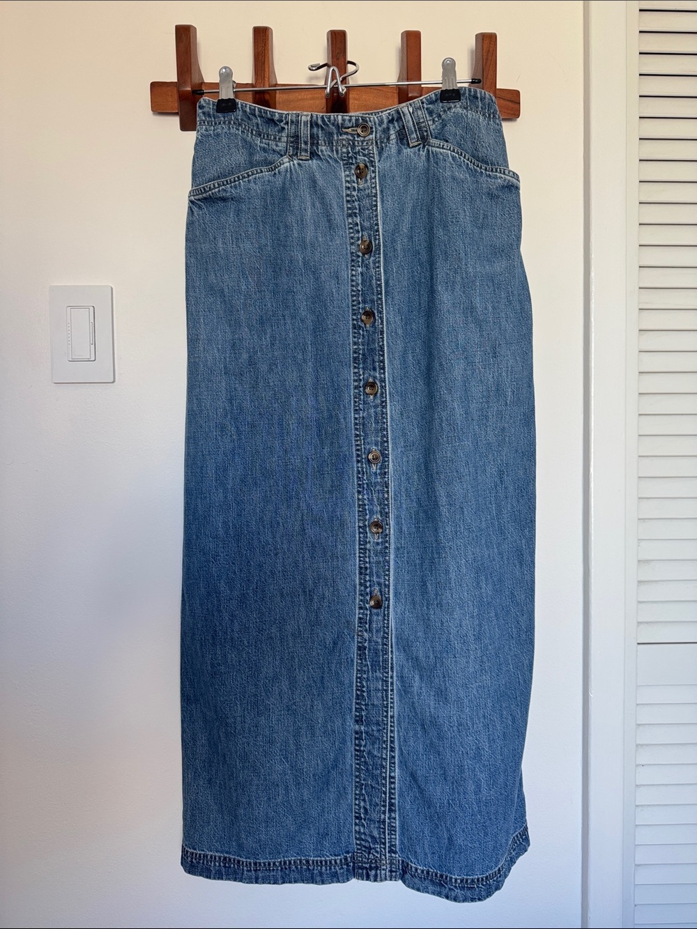Jones Blue Denim Button-Front Maxi Skirt - Size 10
